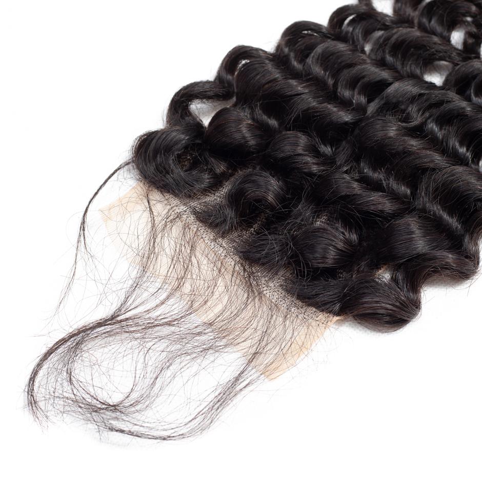 VSHOW HAIR 100% Virgin Human Hair Deep Wave 4x4 Lace Closure Natural Black - Image 3