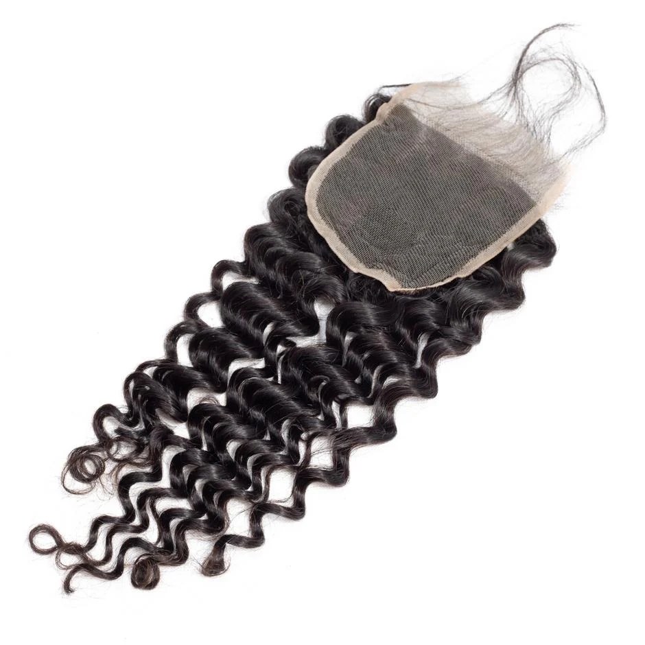 VSHOW HAIR 100% Virgin Human Hair Deep Wave 4x4 Lace Closure Natural Black - Image 5