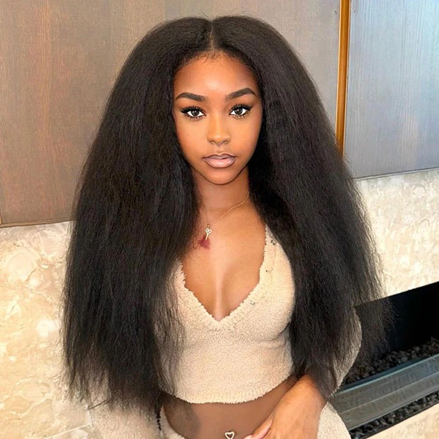$100 Off Kinky Straight Wear Go Glueless Human Hair Wigs 180% Density Pre Cut Lace - Image 3
