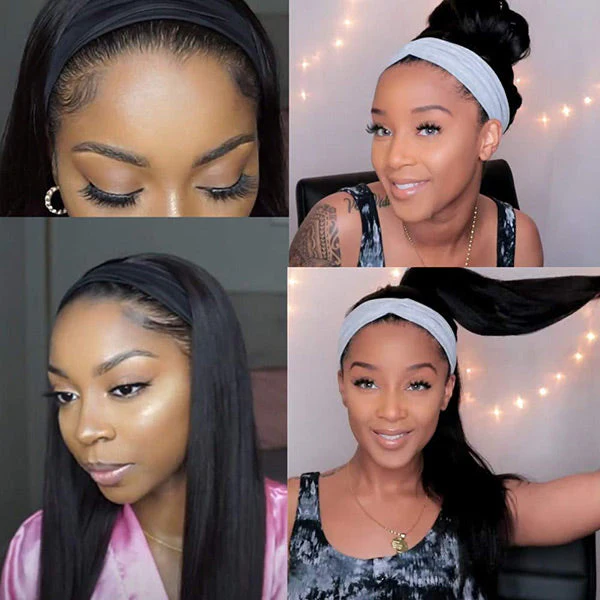 $100 Off Straight Human Hair Headband Wigs Glueless Wigs 180% Density Half Wigs With Headband - Image 3