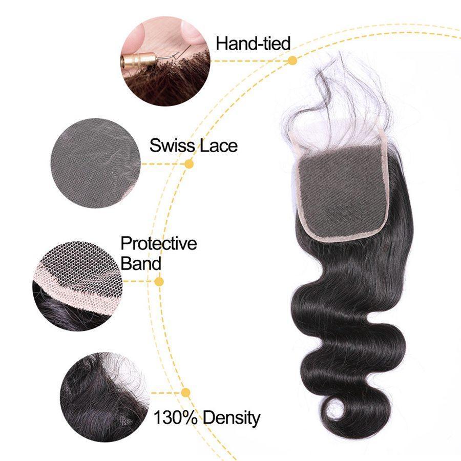 VSHOW HAIR 100% Virgin Human Hair Body Wave 4x4 Lace Closure Natural Black - Image 3
