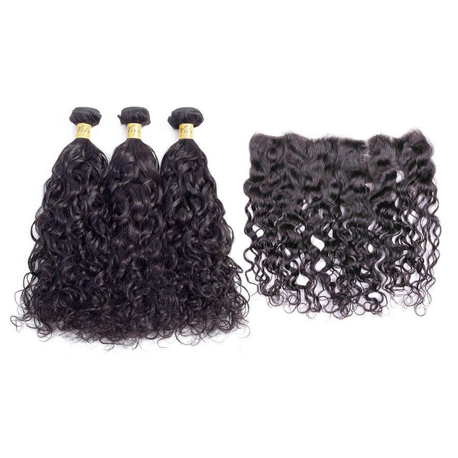 VSHOW HAIR Premium 9A Malaysian Human Virgin Hair Natural Wave 3 Bundles with Pre Plucked 13x4 Frontal Natural Black - Image 2