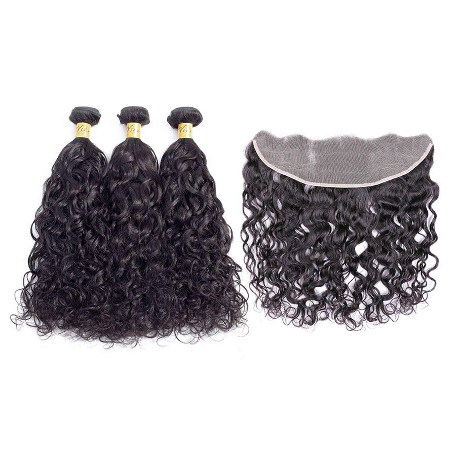 VSHOW HAIR Premium 9A Malaysian Human Virgin Hair Natural Wave 3 Bundles with Pre Plucked 13x4 Frontal Natural Black - Image 3