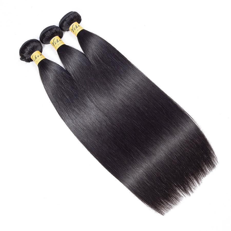 VSHOW HAIR Premium 9A Peruvian Human Virgin Hair Straight 3 Bundles with Pre Plucked 13x4 Frontal Natural Black - Image 7