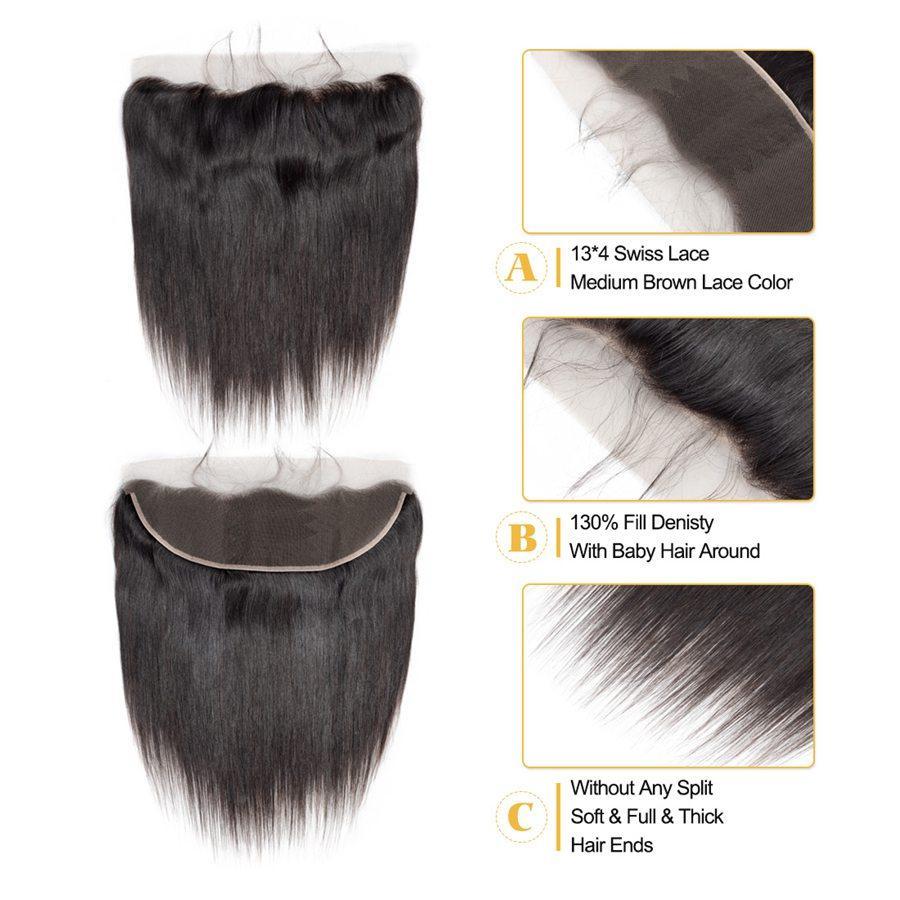 VSHOW HAIR Premium 9A Peruvian Human Virgin Hair Straight 3 Bundles with Pre Plucked 13x4 Frontal Natural Black - Image 8