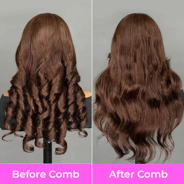 Vshow Chocolate Brown Layered Cut Glueless Wigs Face Framing Body Wave Human Hair Wig - Image 4