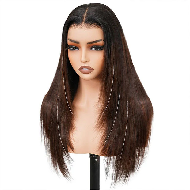 Pre Styled Yaki Straight Human Hair Wigs Ombre Black To Brown Glueless Wigs For Beginners - Image 3