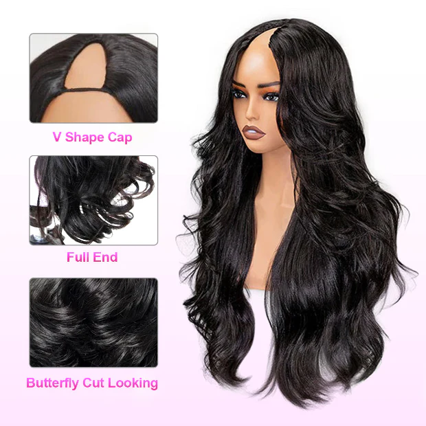 Vshow Butterfly Cut Yaki Body V Part Wigs With Drawstring 100% Human Hair Wigs - Image 8
