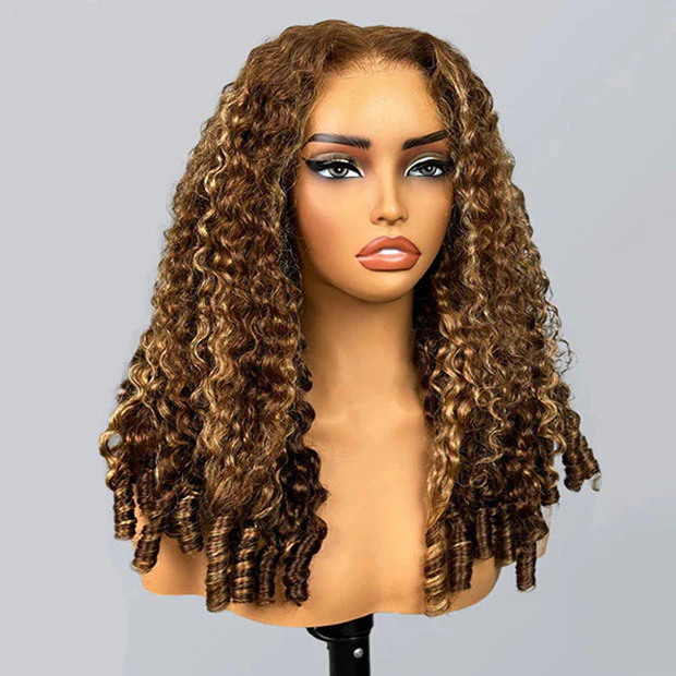 Vshow Ombre Highlight Burmese Curly Hair Wear Go Glueless Wigs 10X6 Pre Cut Lace Wigs With Drawstring - Image 4
