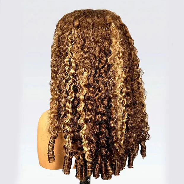 Vshow Ombre Highlight Burmese Curly Hair Wear Go Glueless Wigs 10X6 Pre Cut Lace Wigs With Drawstring - Image 5