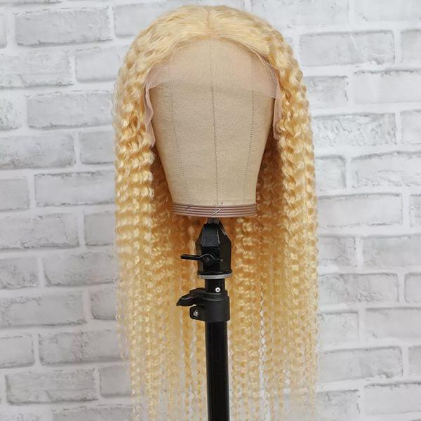 VSHOW Lace Front Kinky Curly Wig Human Hair Wigs 613 Honey Blonde Pre Plucked Wigs - Image 4