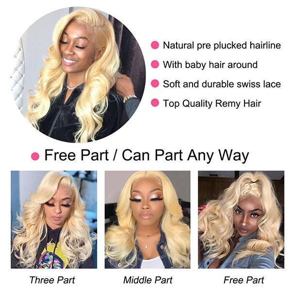 VSHOW Honey Blonde Hair Body Wave Hair Styles 613 Hair Color Lace Front Human Hair Wigs 180% Density - Image 6