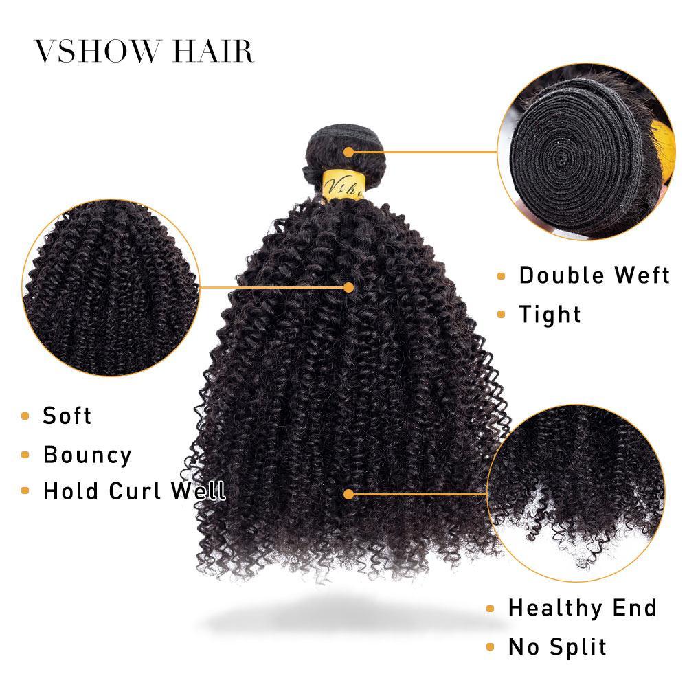 VSHOW HAIR Premium 9A Brazilian Virgin Human Hair Afro Curly 3 or 4 Bundles with Closure Popular Sizes - Image 4
