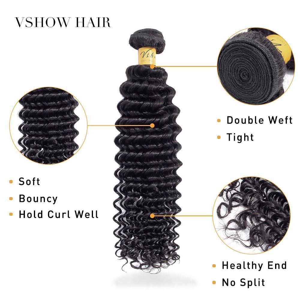 VSHOW HAIR Premium 9A Brazilian Virgin Human Hair Deep Wave 3 or 4 Bundles with Closure Popular Sizes - Image 6