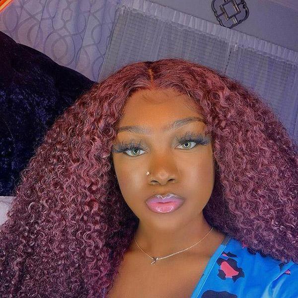 VSHOW HAIR Red 99j Burgundy Curly Hair Lace Front Wigs Lace Closure Wigs Kinky Curly Hair - Image 3