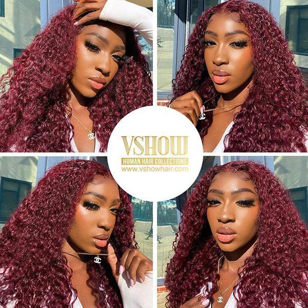 VSHOW HAIR Red 99j Burgundy Curly Hair Lace Front Wigs Lace Closure Wigs Kinky Curly Hair - Image 4