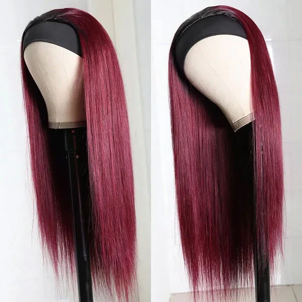 VSHOW HAIR Premium Burgundy 99J Straight Hair Headband Wigs 180% Density Glueless None Lace Wig - Image 5