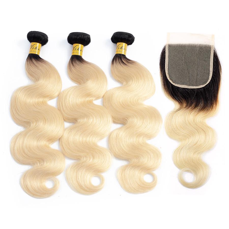 VSHOW HAIR Human Virgin Hair 1b#613 Blonde Body Wave 3 or 4 Bundles with Closure - Image 3