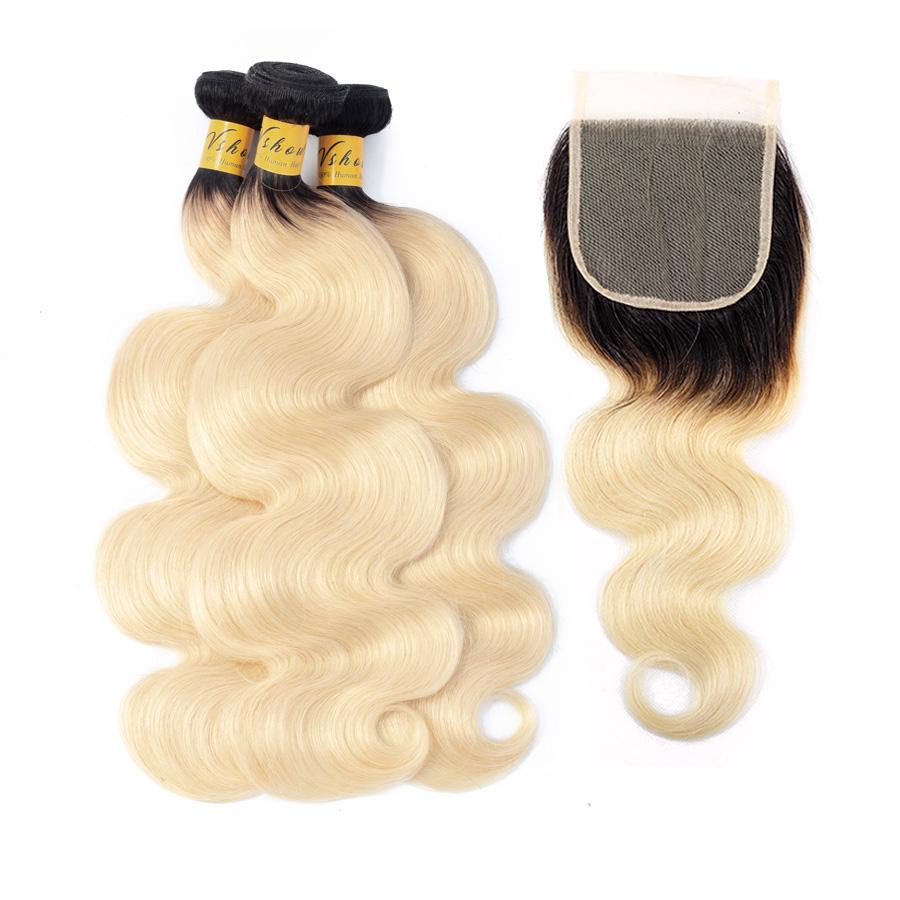 VSHOW HAIR Human Virgin Hair 1b#613 Blonde Body Wave 3 or 4 Bundles with Closure - Image 4