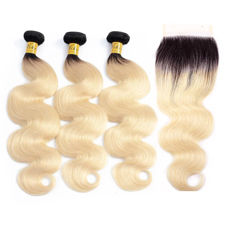 VSHOW HAIR Human Virgin Hair 1b#613 Blonde Body Wave 3 or 4 Bundles with Closure - Image 5