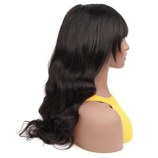 VSHOW Long Curly Body Wave Human Hair None Lace Wigs with Bangs - Image 5