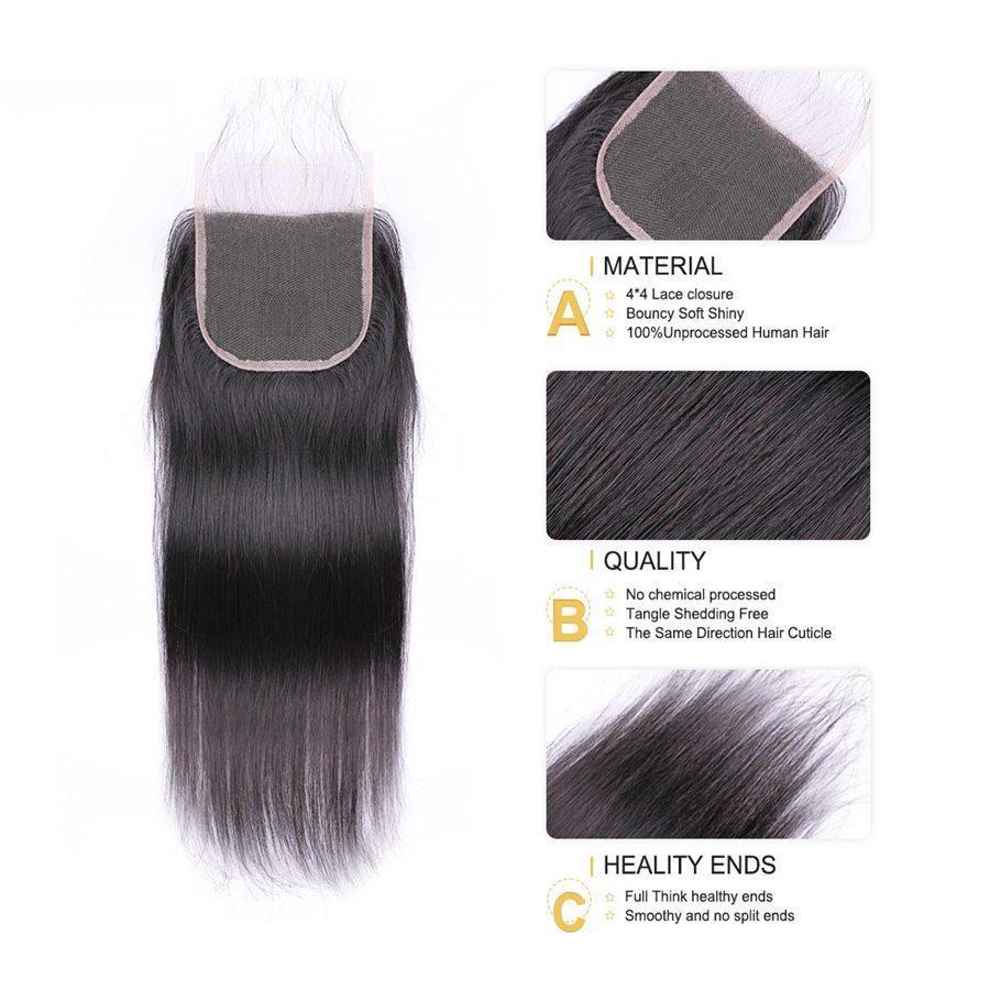 VSHOW HAIR Premium 9A Mongolian Human Virgin Hair Straight 4 Bundles with Pre Plucked Closure Deal Natural Black - Image 9