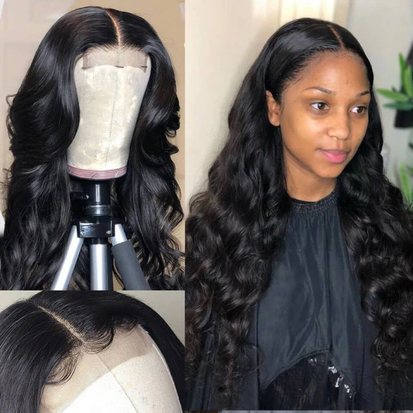 VSHOW Body Wave Human Hair 5x5 Lace Closure Wigs Natural Black Pre Plucked with Baby Hair - Image 3