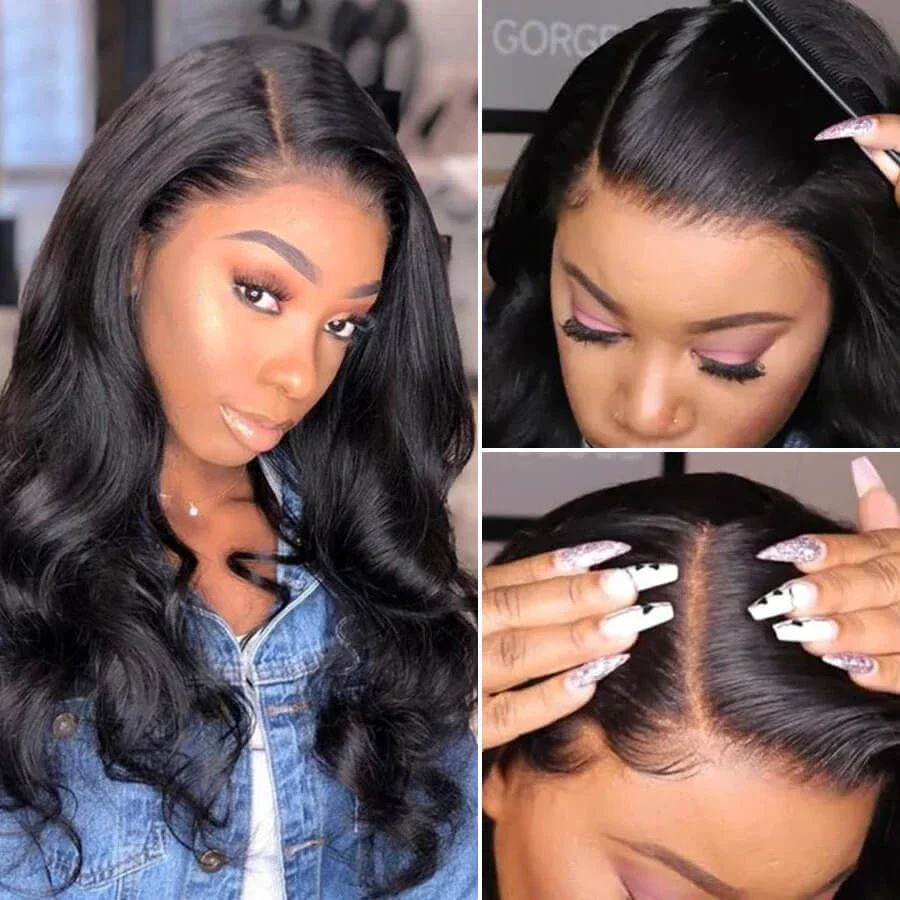 VSHOW Body Wave Human Hair 5x5 Lace Closure Wigs Natural Black Pre Plucked with Baby Hair - Image 4