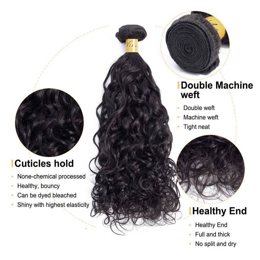 VSHOW HAIR Premium 9A Mongolian Human Virgin Hair Natural Wave 4 Bundles with Pre Plucked Closure Deal Natural Black - Image 6