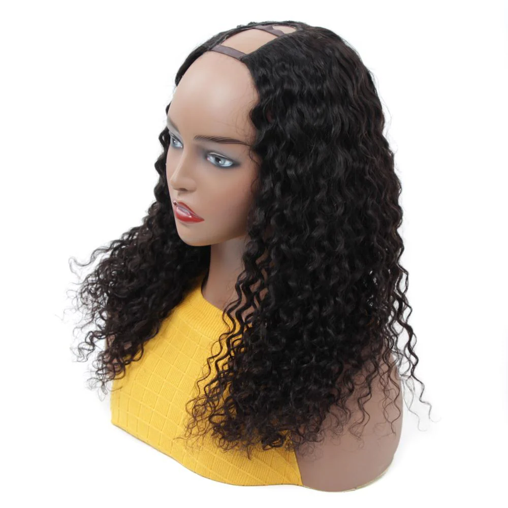 VSHOW HAIR Curly Style Water Wave Human Hair U Part Wigs Natural Black - Image 3