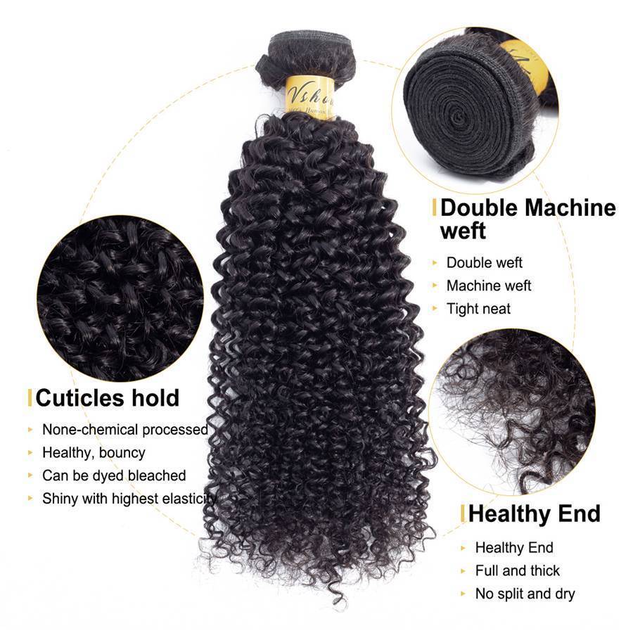 VSHOW HAIR Premium 9A Malaysian Human Virgin Hair Kinky Curly 3 Bundles with Pre Plucked Closure Deal Natural Black - Image 9
