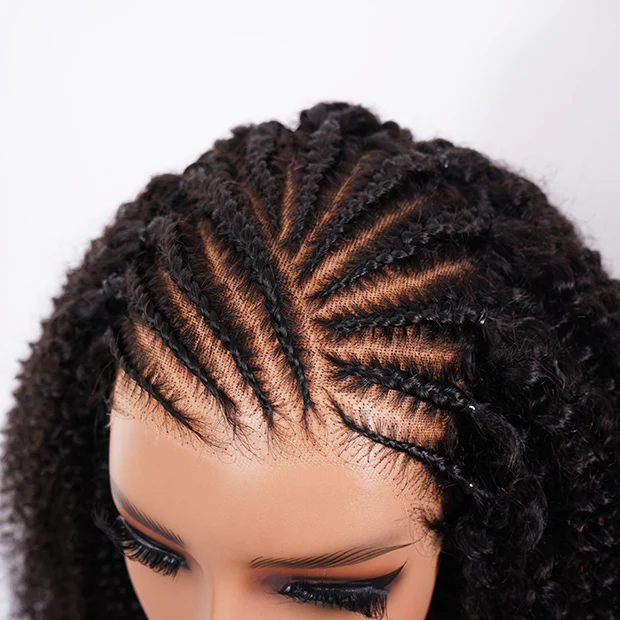 Pre-Braided Front Afro Curly 10x6 Parting Max Glueless Wigs Fulani Braids Curly Human Hair Wear Go Wigs - Image 3
