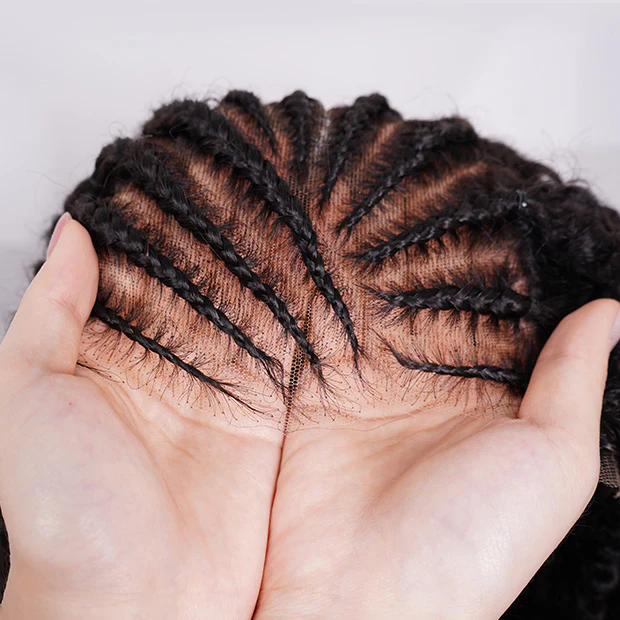 Pre-Braided Front Afro Curly 10x6 Parting Max Glueless Wigs Fulani Braids Curly Human Hair Wear Go Wigs - Image 4