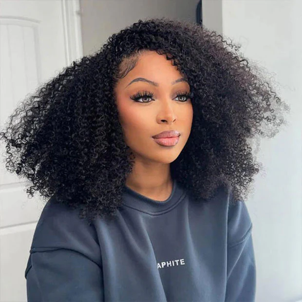 Vshow Drawstring Afro Curly 3 in 1 Half Wigs With 4C Hairline Natural Blend Half Human Hair Wigs For Women - Image 4