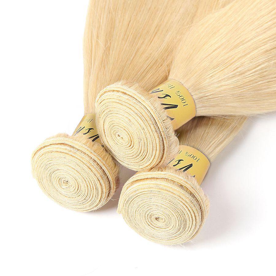 VSHOW HAIR Human Virgin Hair #613 Blonde Straight 3 or 4 Bundles with Closure - Image 3