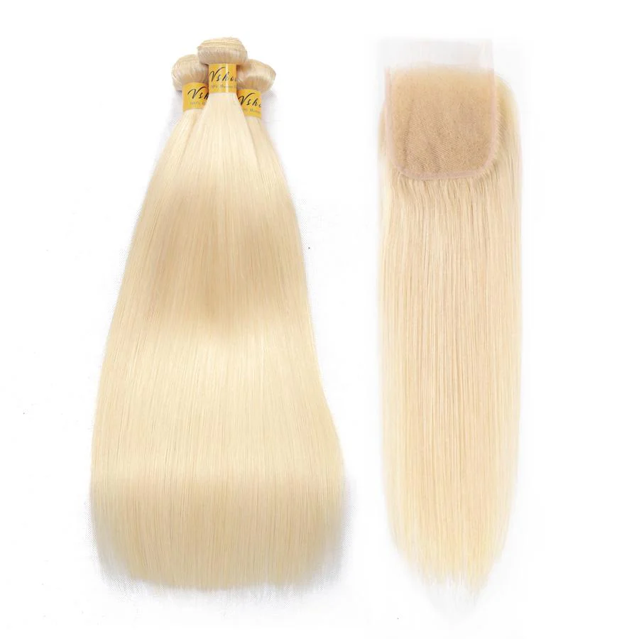 VSHOW HAIR Human Virgin Hair #613 Blonde Straight 3 or 4 Bundles with Closure - Image 6