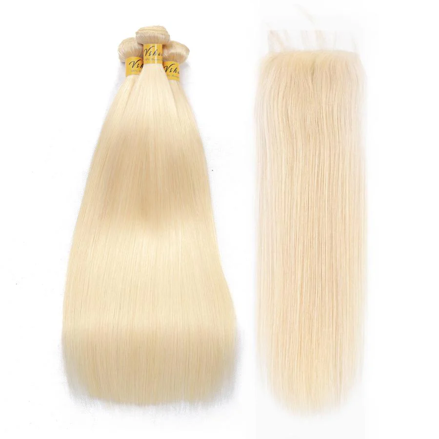 VSHOW HAIR Human Virgin Hair #613 Blonde Straight 3 or 4 Bundles with Closure - Image 7