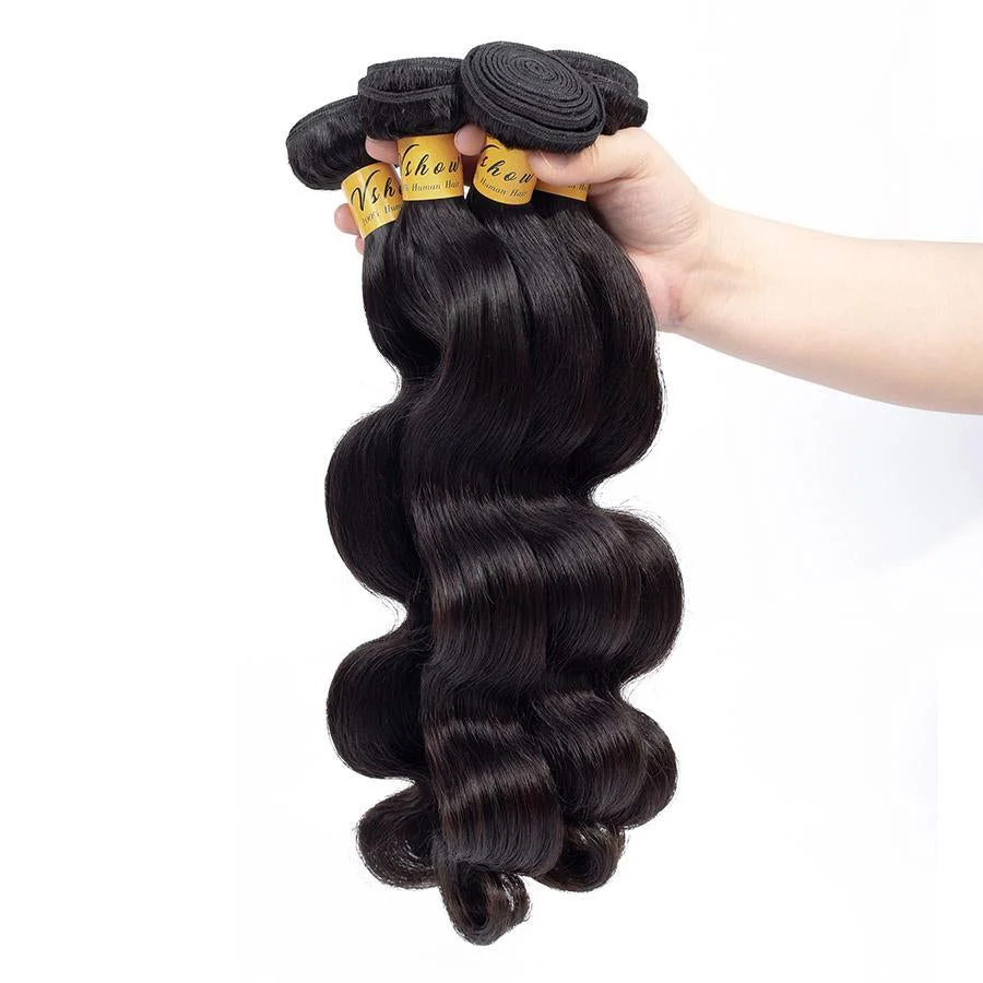 VSHOW HAIR Premium 9A Brazilian Human Virgin Hair Body Wave Natural Black 4 Bundles Deal - Image 3