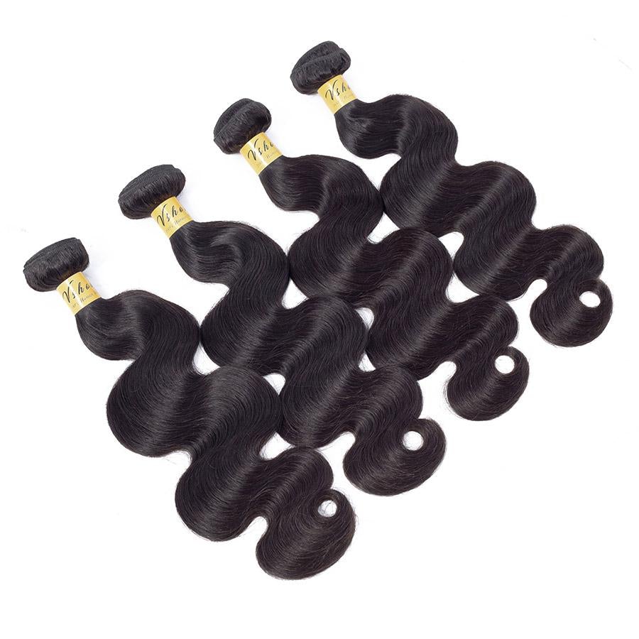 VSHOW HAIR Premium 9A Brazilian Human Virgin Hair Body Wave Natural Black 4 Bundles Deal - Image 4