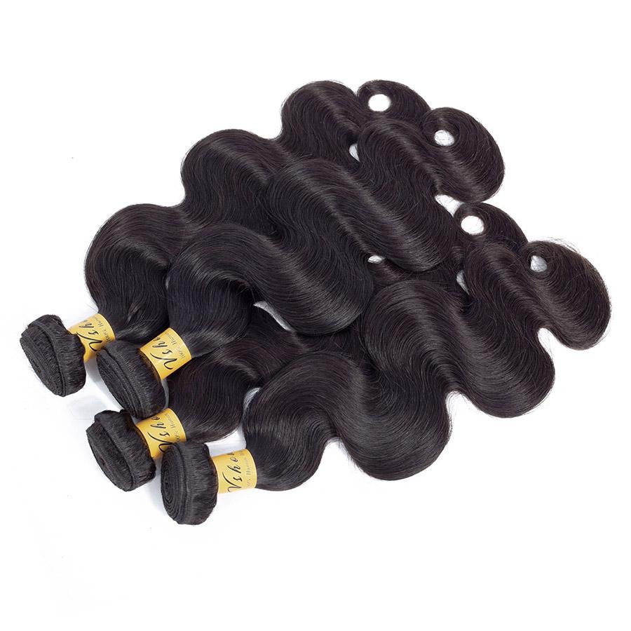 VSHOW HAIR Premium 9A Brazilian Human Virgin Hair Body Wave Natural Black 4 Bundles Deal - Image 6