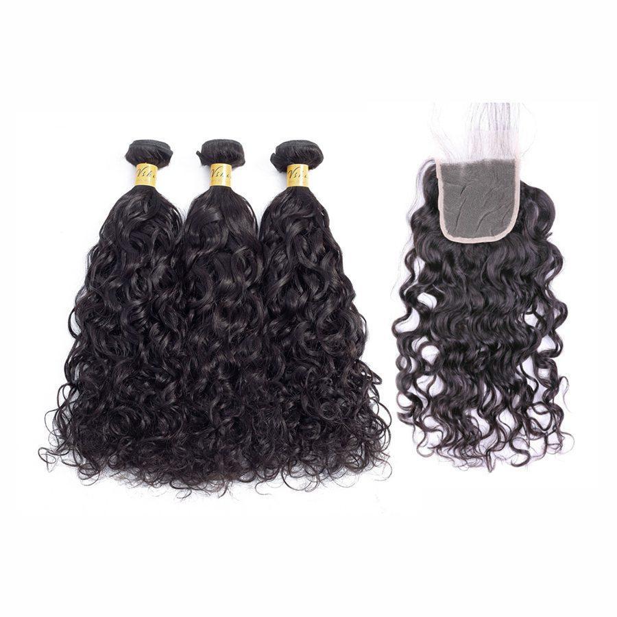 VSHOW HAIR Premium 9A Malaysian Human Virgin Hair Natural Wave 3 Bundles with Pre Plucked Closure Deal Natural Black - Image 2