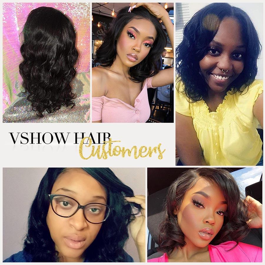 VSHOW Bob Body Wave Human Hair Lace Front Wigs Pre Plucked With Baby Hair Natural Black - Image 4