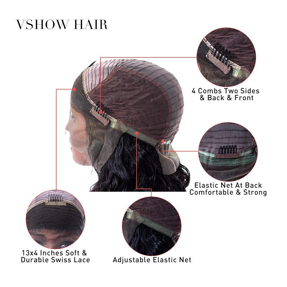 VSHOW Bob Body Wave Human Hair Lace Front Wigs Pre Plucked With Baby Hair Natural Black - Image 5