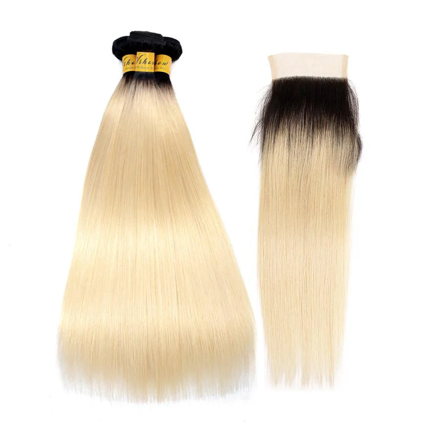 VSHOW HAIR Human Virgin Hair 1b#613 Blonde Straight 3 or 4 Bundles with Closure - Image 5