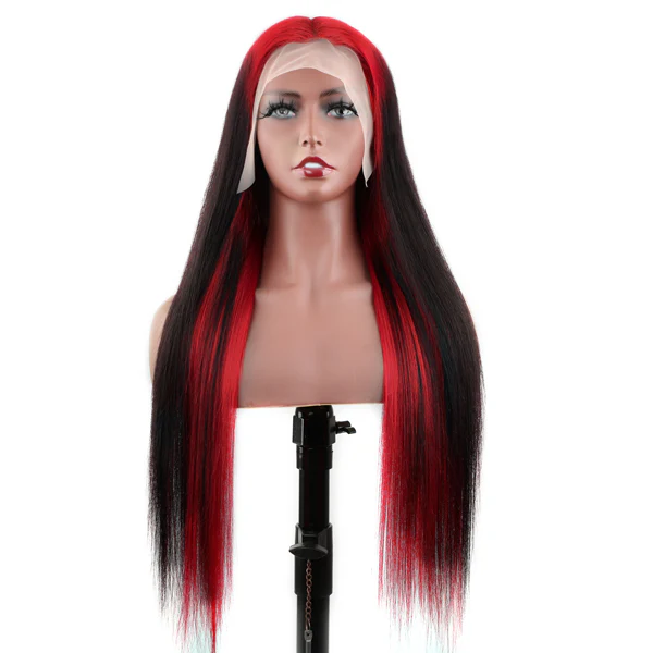 VSHOW Black Hair And Red Color Underneath Two Colors Sraight Hair Peekaboo Wigs - Image 2