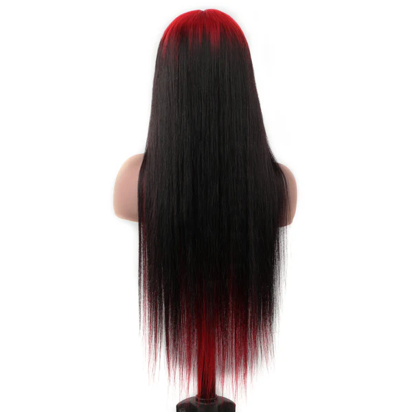 VSHOW Black Hair And Red Color Underneath Two Colors Sraight Hair Peekaboo Wigs - Image 3