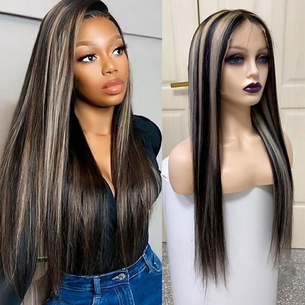 VSHOW Black Hair With Silver Highlights Pictures Ash Gray Hair Color Long Straight Hair Wigs - Image 3