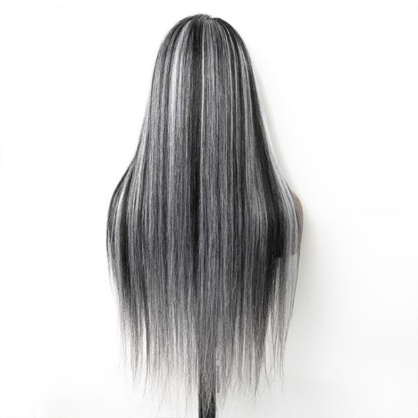 VSHOW Black Hair With Silver Highlights Pictures Ash Gray Hair Color Long Straight Hair Wigs - Image 4