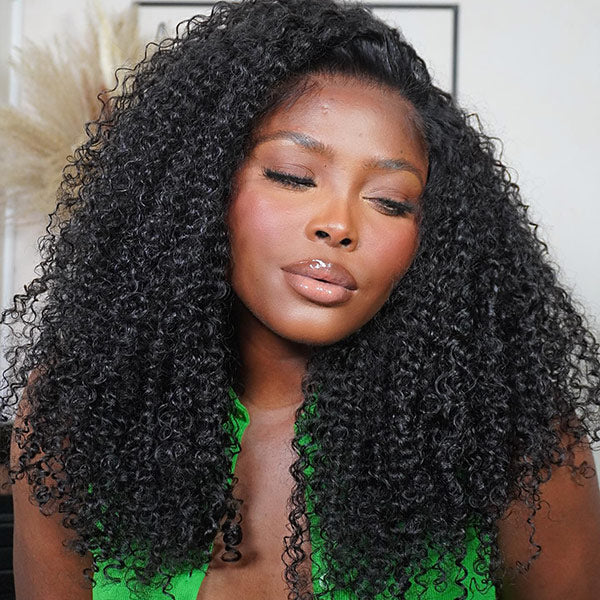 VSHOW Bleached Knots 4x4/5x5 HD Lace Human Hair Wigs Kinky Curly Hair Closure Wig 150% Density - Image 3