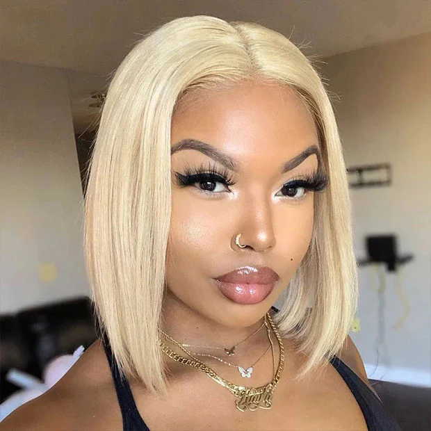 VSHOW Short Blonde Hair Bob Lace Front Wigs 613 Hair Color Straight Cut Hair Blonde Human Hair Wigs - Image 3